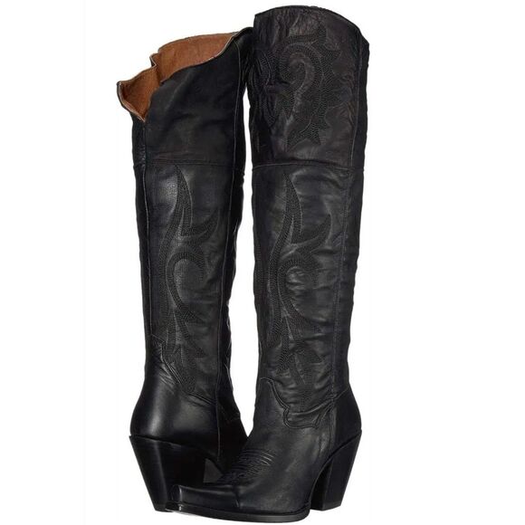 NIB Dan Post Womens Black Legit Over The Knee Leather Western Boots - Womens 9M